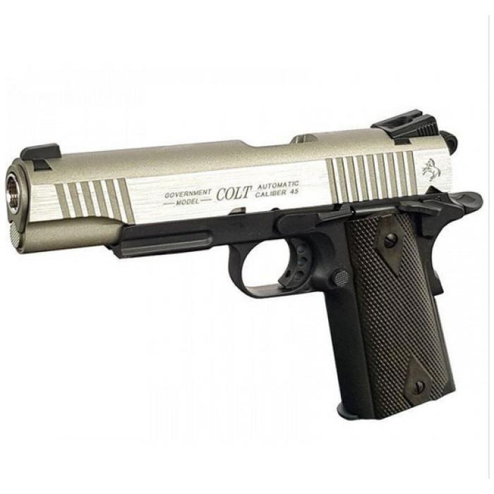 Colt 1911 Rail Co2 Blowback Pistol Dual Tone Silver/Black Cybergun CY180531