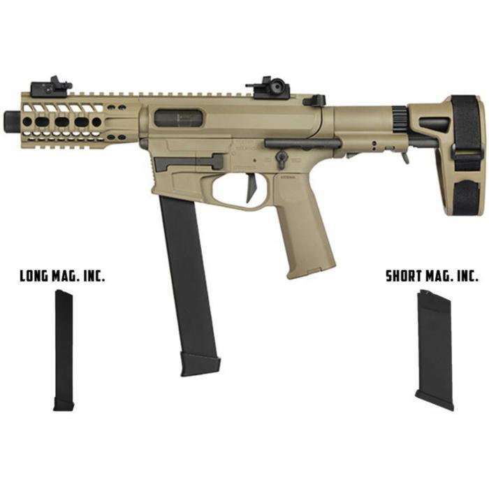 Ares M45X-S with EFCS Gearbox (Retractable Stock with Arm Stabilizing Brace - Tan - AR-086E - Comes with extra Mid-Cap and Low Cap Magazine)
