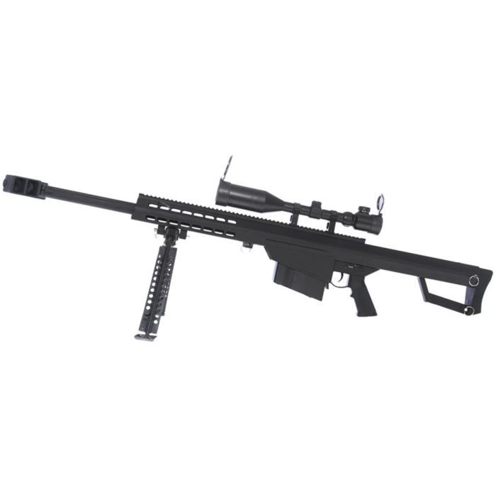 Barrett M82A1 Electric AEG Sniper Rifle Compact with Scope and Bipod (Snow Wolf - Black - SW-02CQB-A-BK)