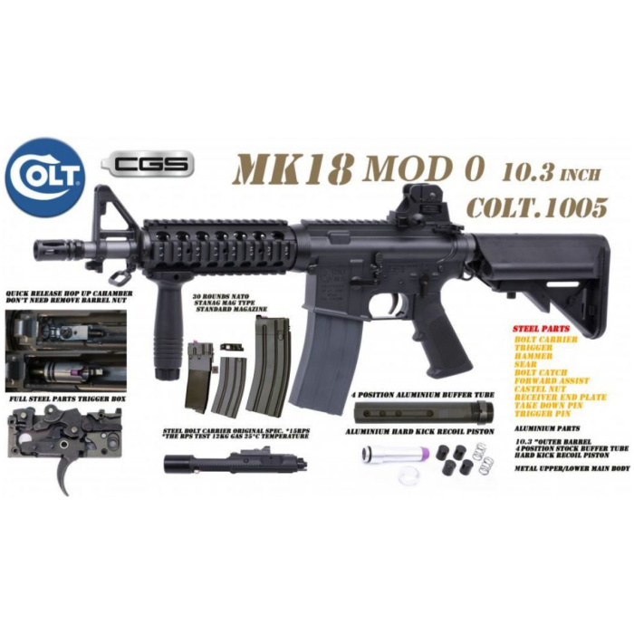 Colt x EMG MK18 MOD0 10.3 Gas Blowback Rifle by Cyma CGS (Black - COLT.1005) - Image 2