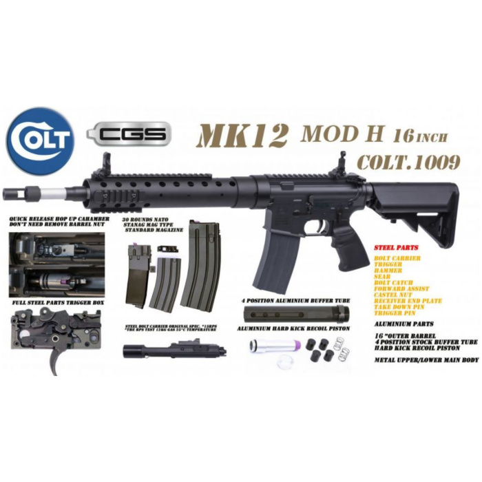 Colt x EMG MK12 MOD H Gas Blowback Rifle by Cyma CGS (MWS - Black - COLT.1008-13.5) - Image 2