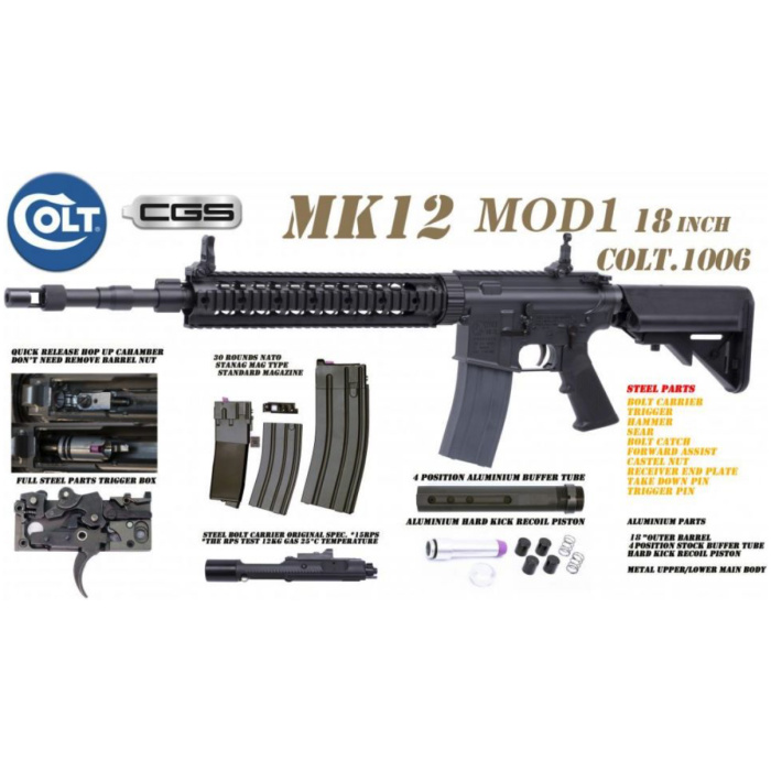 Colt x EMG MK12 MOD1 18 Gas Blowback Rifle by Cyma CGS (MWS - Black - COLT.1006) - Image 2