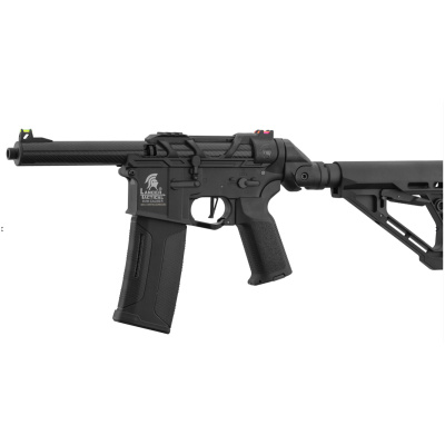 Specifications Operation: Electric Automatic Construction: Nylon Polymer Frame / Metal Barrel Assembly Firing Modes: Semi-Automatic, Full-Automatic, and Functioning Safety Muzzle Velocity: 330 - 350 FPS (w/ 0.20g BBs, low FPS spring *included*) Magazine: 130 Round High Speed Mid-Capacity Magazine (Compatible with most M4 magazines) Battery: 11.1v Stick Lipo Recommended (Battery and charger not included) Battery Connector: Deans Connector Gearbox: Full Metal V2 Hop-Up: Yes, Adjustable Rotary Style Inner Barrel Length: 14.5 inches Inner Barrel Diameter: 6.03mm Product Length: 31 - 34.25 inches (Retracted / Extended) Overall Weight: 4.35 lbs Color: Black Features Carbon Fiber Inner/Outer Barrel and Polymer Lower Drop stock adapter for an adjustable Rear Stock Zion Arms Nebula Programmable Mosfet The Gen 3 is a high strength full polymer AEG construction that is very lightweight, yet extremely durable Lancer's new Gen 3 uses a new built-in Zion Arms fully programmable electronic trigger unit that can be programmed to shoot in varying burst modes. Paired with the Lancer fast trigger the Gen 3 are going to be shooting a barrage of BBs down range Unlike the Gen 2, the Gen 3 are now equipped with a deans connector that helps with saving more space for higher capacity batteries Users are be able to switch their springs on the fly with Lancer Tactical's quick change spring system that is accessed through the buffer tube Reinforced metal Gen-2 gearbox with ultra smooth 8mm ball bearings, 18:1 steel gear set, steel teeth polycarbonate piston, bearing spring guide, rotary hop-up, 19,000 RPM high torque motor for consistent performance The polished 6.03mm tightbore inner barrel improves range and accuracy The Lancer Tactical Gen 3 now comes with a high speed 130 round mid capacity magazine that ensures proper feeding and helps prevents jams The newly designed pistol grip offers textured side panels with front and back strap serrations give user additional grip