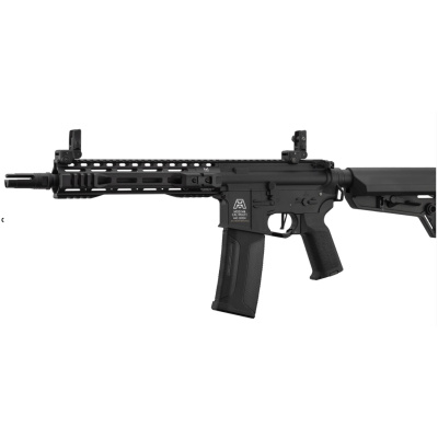 Specifications Operation: Electric Automatic Receiver: TYPE-A licensed polymer Handguard: TYPE-A licensed 10" SPR 2-slot M-LOK/ 20mm RIS System Firing Modes: Semi-Automatic, Full-Automatic, Safe Muzzle Velocity: 375-385 FPS w/ 0.20g BBs Magazine Capacity: 120 Round Mid-Cap Gearbox: Full Metal Version 2 Battery: 9.6v NiMH Nunchuck Recommended (Battery and charger included) Battery Connector: Rear Wired Via Small Tamiya Hop-Up: Yes, Adjustable (Rotary Style) Inner Barrel: 6.03mm precision tightbore Rifle Weight: 5 lbs Color: Black Features Fully licensed BG Defense TYPE-A polymer receiver delivers realistic styling and lightweight durability SPR-style 10-inch hybrid M-LOK/20mm RIS handguard provides extended space for mounting lights, grips, and accessories Built on the proven Lancer Tactical Gen 2 gearbox platform for reliable, upgraded performance Ambidextrous fire selector and charging handle support versatile use for left- and right-handed players Functioning bolt catch allows quick, tool-free access to the rotary hop-up for on-the-fly adjustments 6.03mm tightbore inner barrel enhances accuracy and consistency with each shot Quick-change spring system makes FPS tuning easy for field or indoor setups Rotary-style Gen 2 hop-up chamber enables precision dialing for optimal BB trajectory NSR adjustable stock fits larger batteries and supports comfortable shoulder positioning Package includes 9.6v NiMH battery and charger for ready-to-use power out of the box