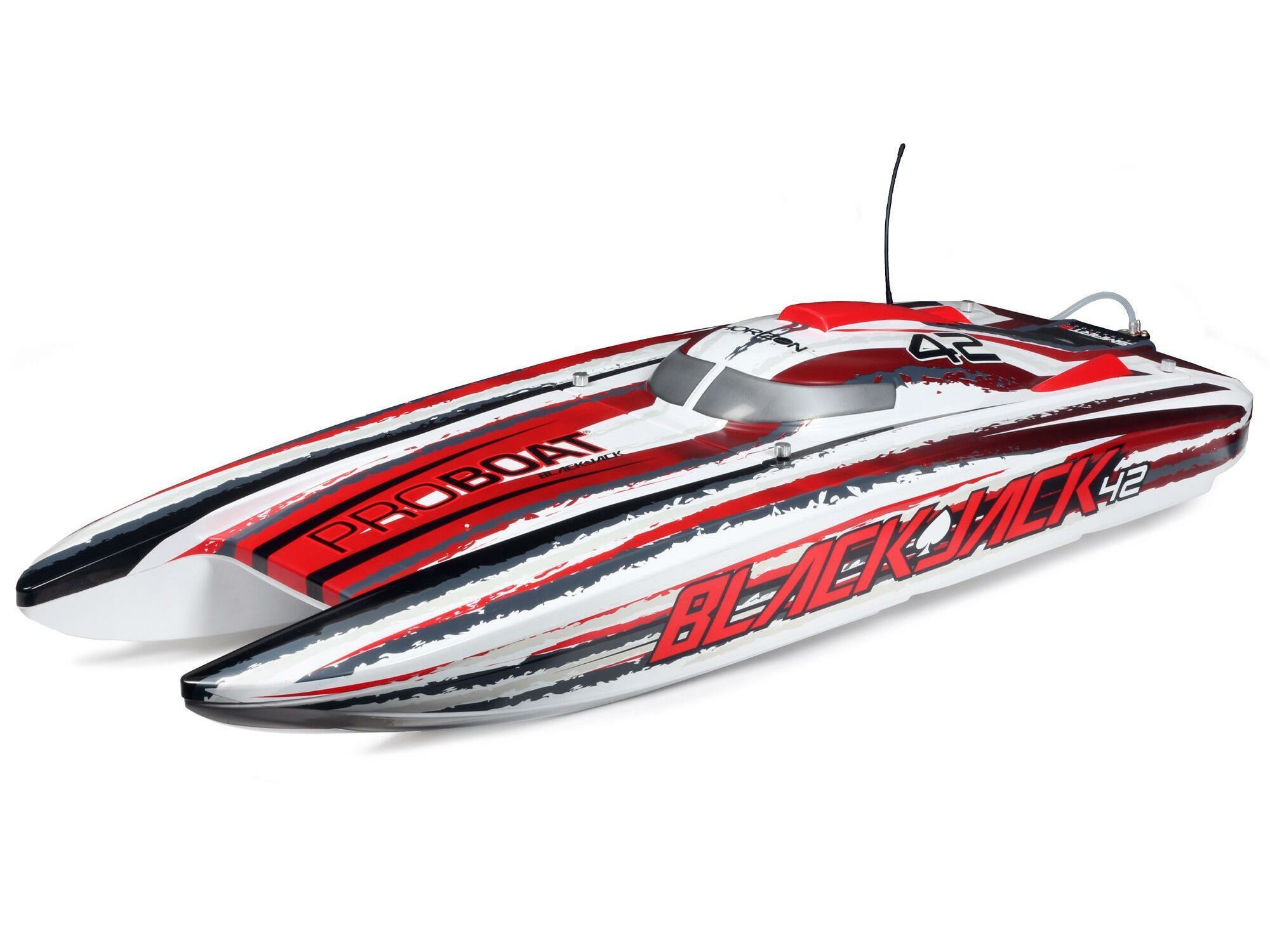 white and red Blackjack 42" 8S Brushless Catamaran RTR