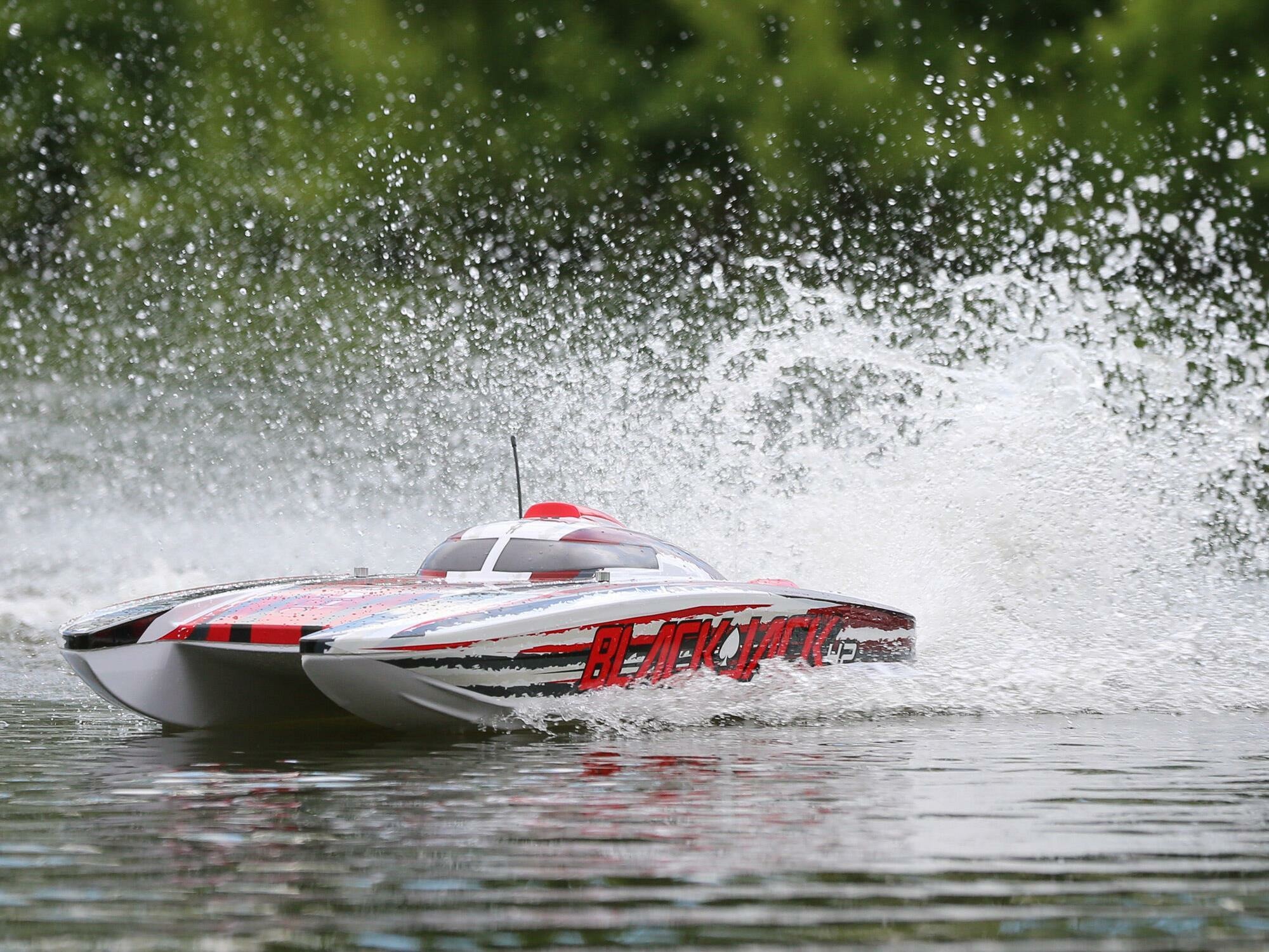 white and red Blackjack 42" 8S Brushless Catamaran RTR - Image 18
