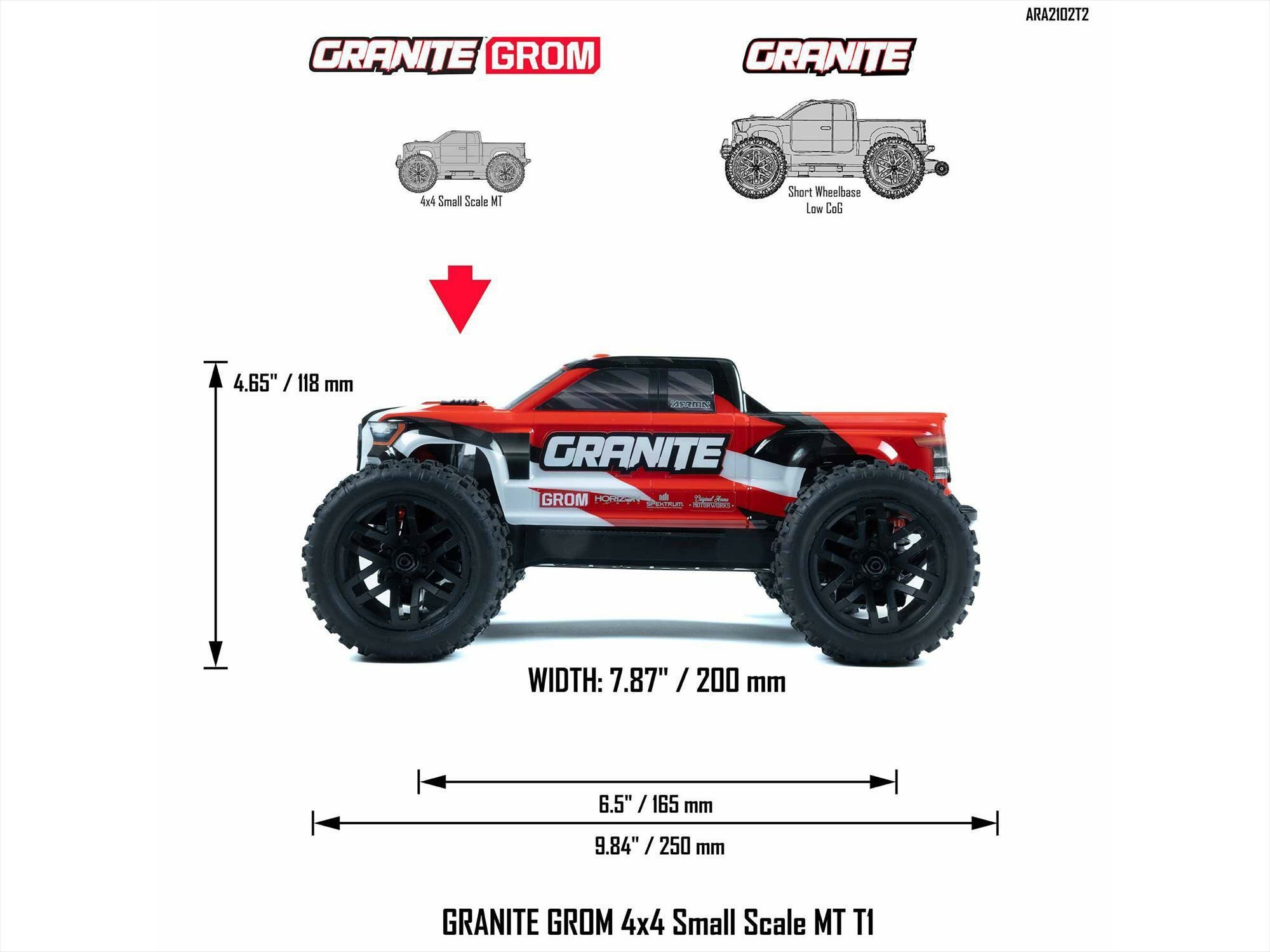 ARRMA 1/18 GRANITE GROM MEGA 4X4 MT with Battery & Charger Red - Image 13