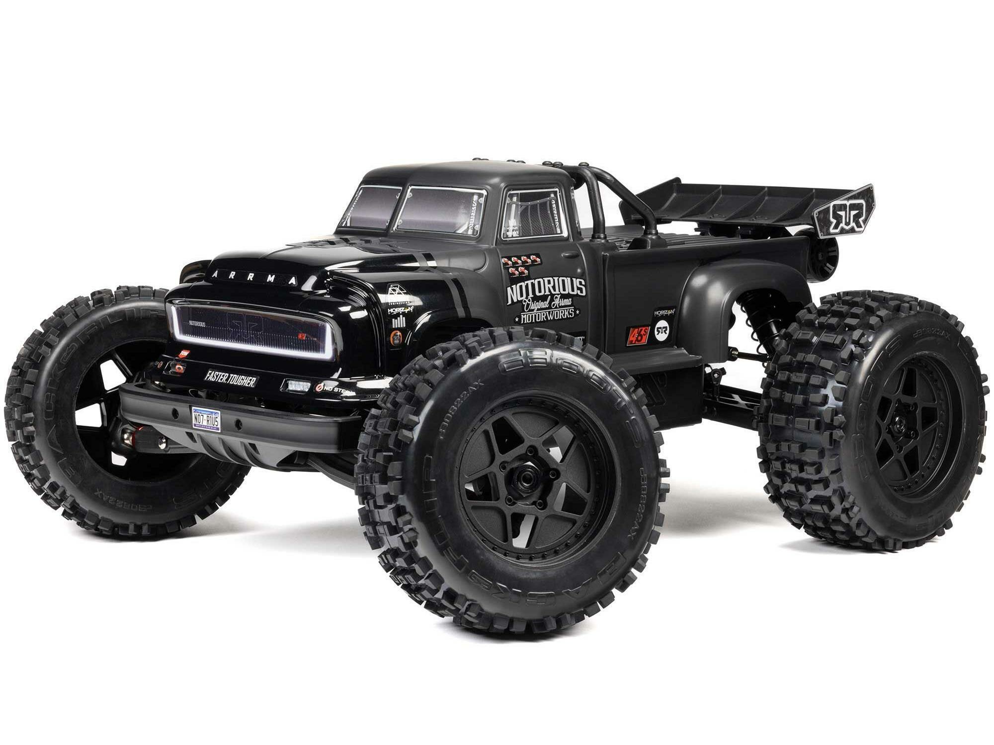 black 1/8 NOTORIOUS 6S V6 4X4 BLX Stunt Truck RTR