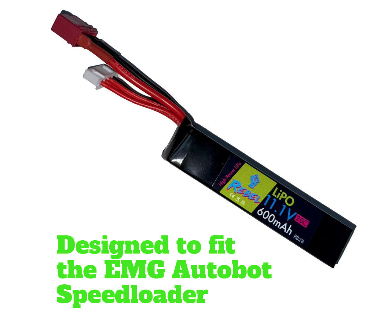 Rebel Battery - 600mAh Lipo 11.1V (PDW) - Deans (fits the EMG Autobot) - Image 2